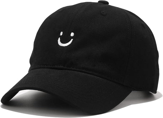 Smile Face Baseball Cap Vintage Distressed Low Profile Unstructured Cotton Dad Hat Adjustable for Women Men